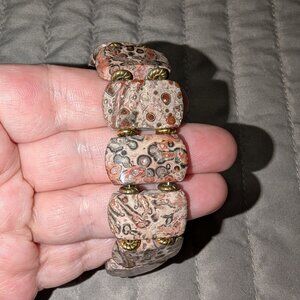 $3 with Bundle ~ Leopard Skin Jasper Chunky Slab Stone Bracelet 6220